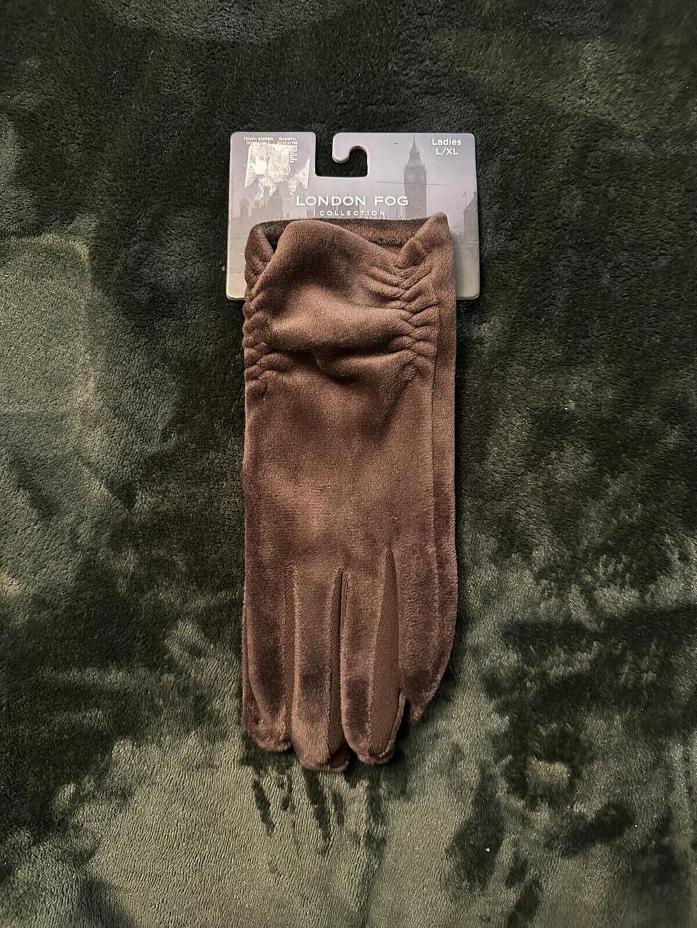 London Fog Brown Velvet Gloves Size L/XL